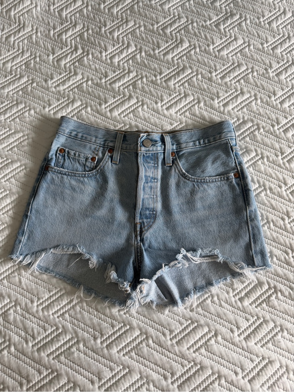 Levi's Light Blue Distressed Denim Shorts